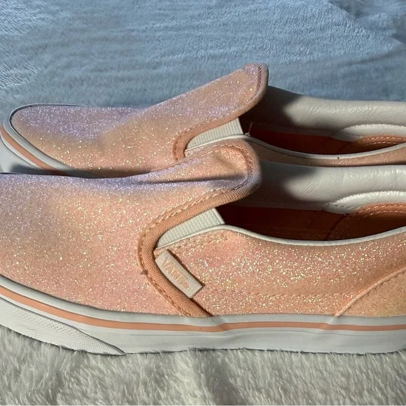 New Vans Classic Slip-On Glitter Sneakers Apricot Nectar Pink- 5y/6.5w - Picture 3 of 8